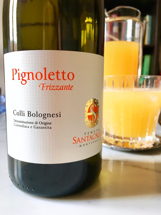 Bellini Cocktail made with Sparkling Pignoletto Wine of Bologna