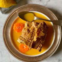 Pork loin roast with citrus fruit sauce