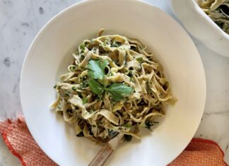 A fresh herb pesto recipe for buckwheat tagliolini