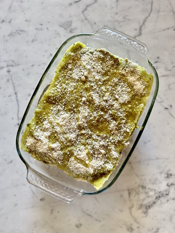 Green lasagna with pesto and zucchini recipe