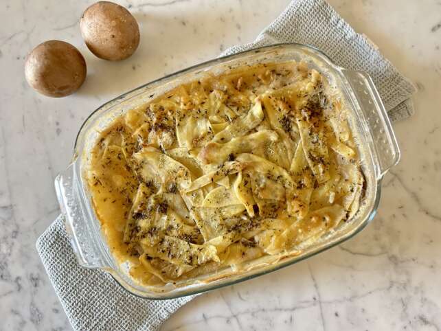 Rice casserole with potatoes and mushrooms